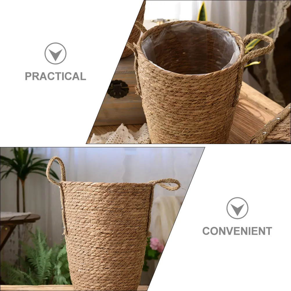 

Rattan Flower Basket Tall Seagrass Planter Minimalist Decoration Straw Woven Plants Indoor Storage Multi Purpose Large Space