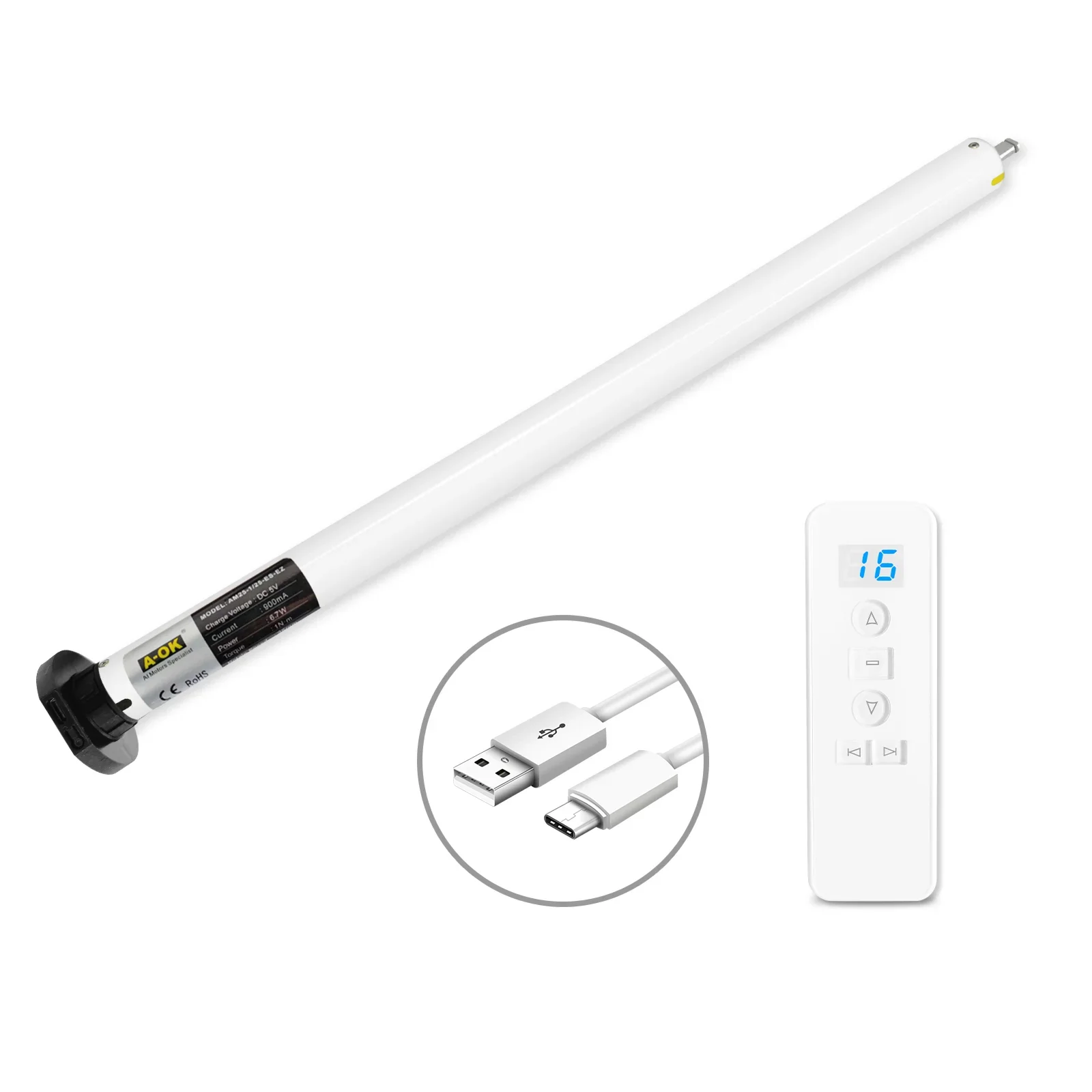

Zigbee Alexa Tuya WiFi Google Matter Built-In Metal Electric Rechargeable Battery Powered Automatic Smart Remote Control Tubular