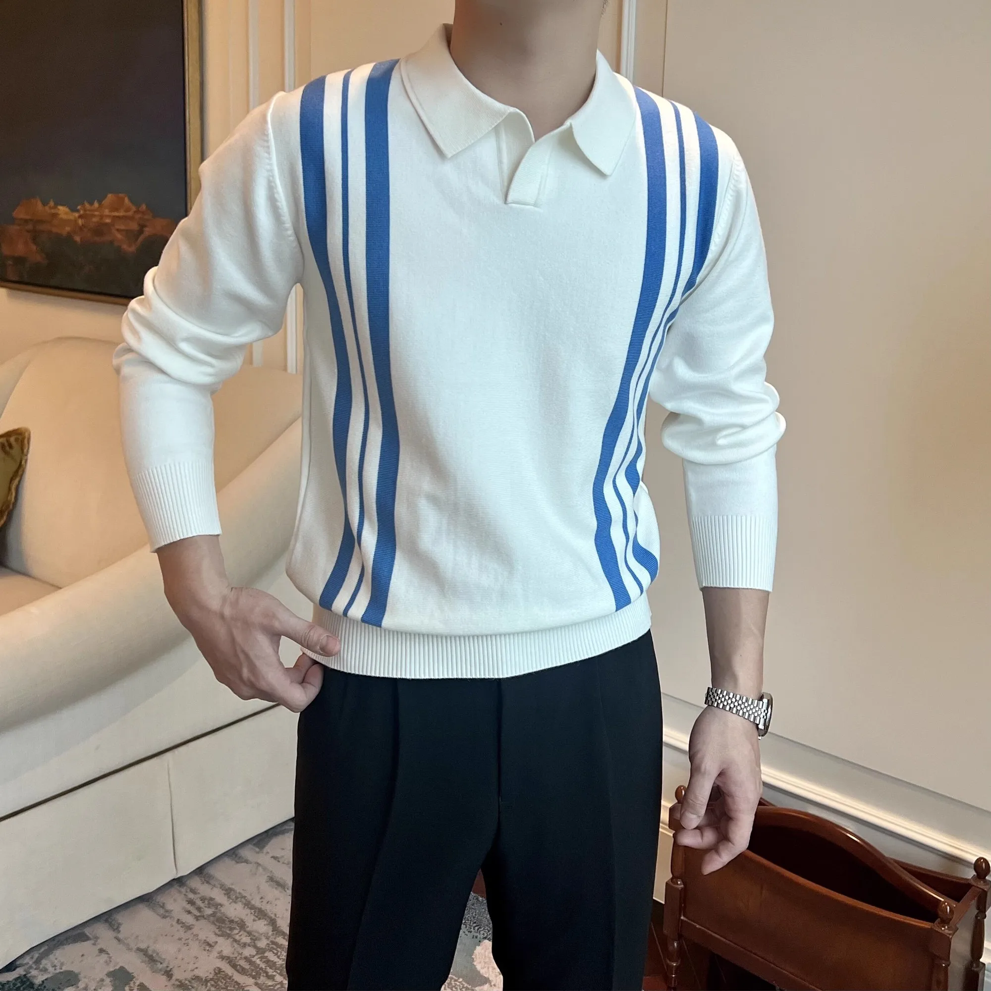 Cleanfit Polo Pullover Mens Knit Sweater Autumn Spring Korean Fashion Soft Sweaters Minimalist Long Sleeve Solid Casual Top