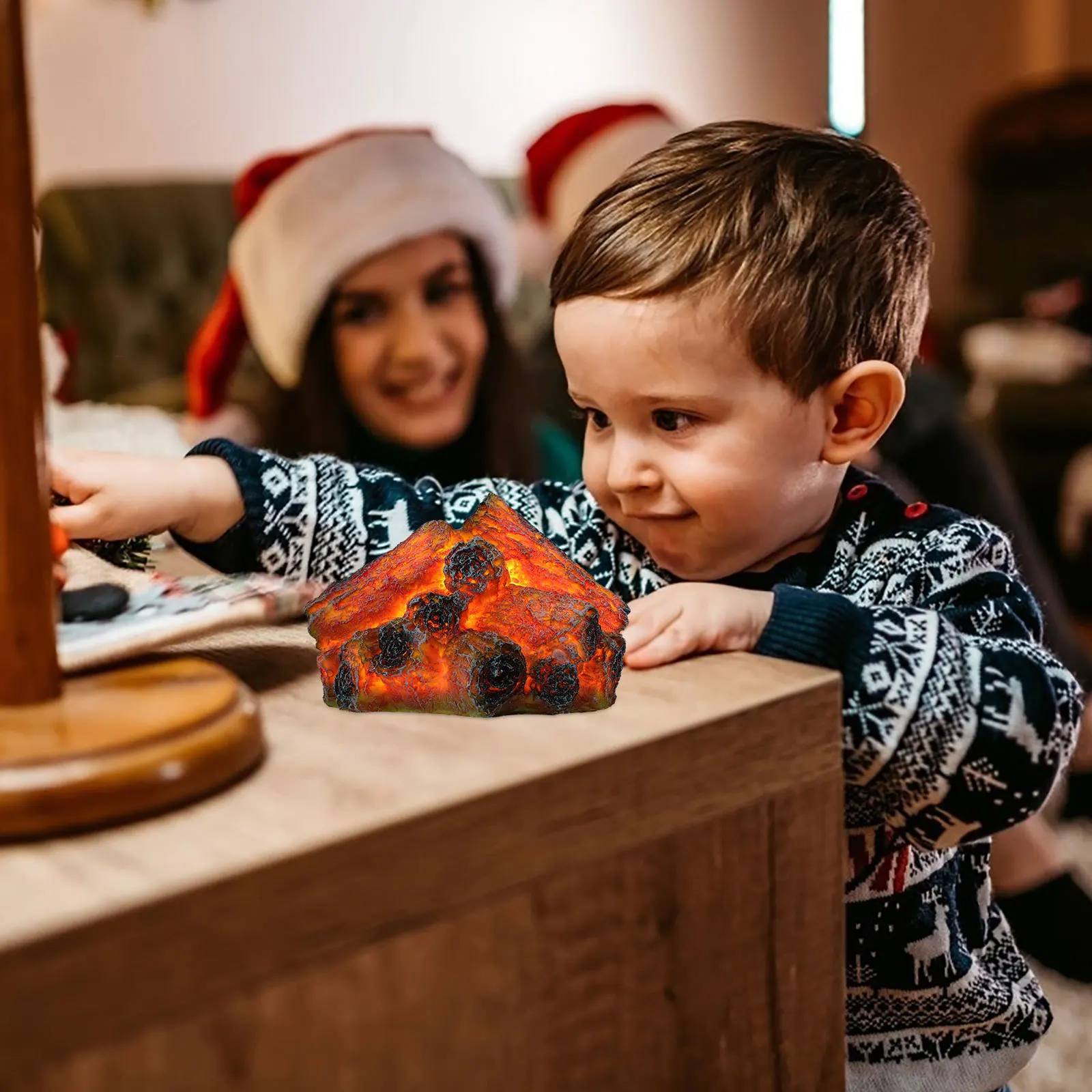 

3D Resin Simulation Charcoal Flame Lamp Fake Campfire Fireplace Light Led Flickering Night Light For Home Hotel Restaurant Decor