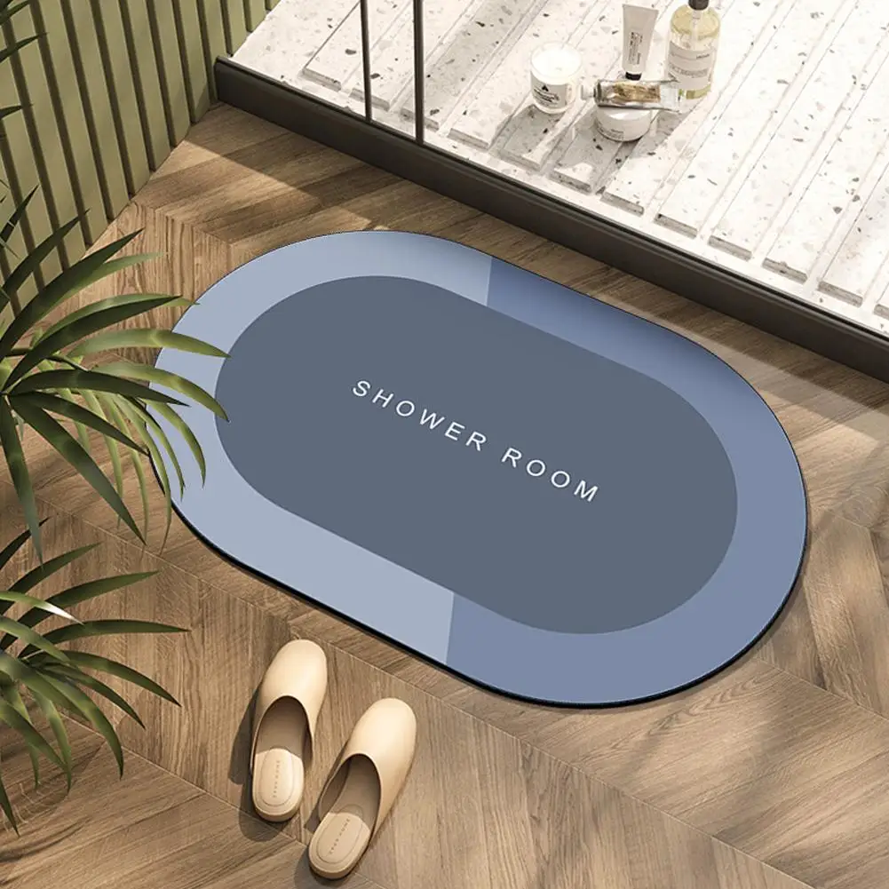 Marble Oval Bath Mat Rubber Floor Mats Bathroom Toilet Carpet Absorb Foot Pad Quick Drying Door Rug Non Slip Shower Room Footpad