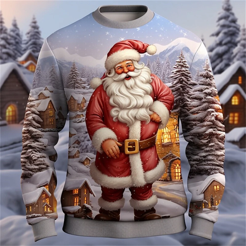 Santa Claus Fashion Daily Casual Men's 3D Print Pullover Sweatshirt Christmas Holiday Vacation Sweatshirts Sky Crew Neck Print