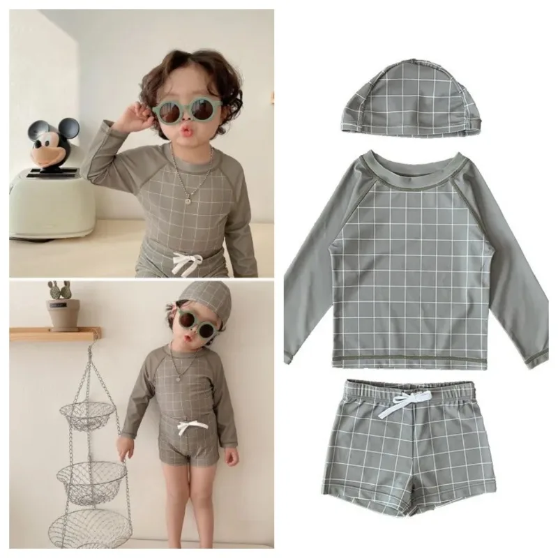 

Boys Swimwear Boy Beach Shorts Military Green Grid Sunscreen Swimsuit Baby Swimwears Swimming Two Pieces Kids Swimsuits Shorts