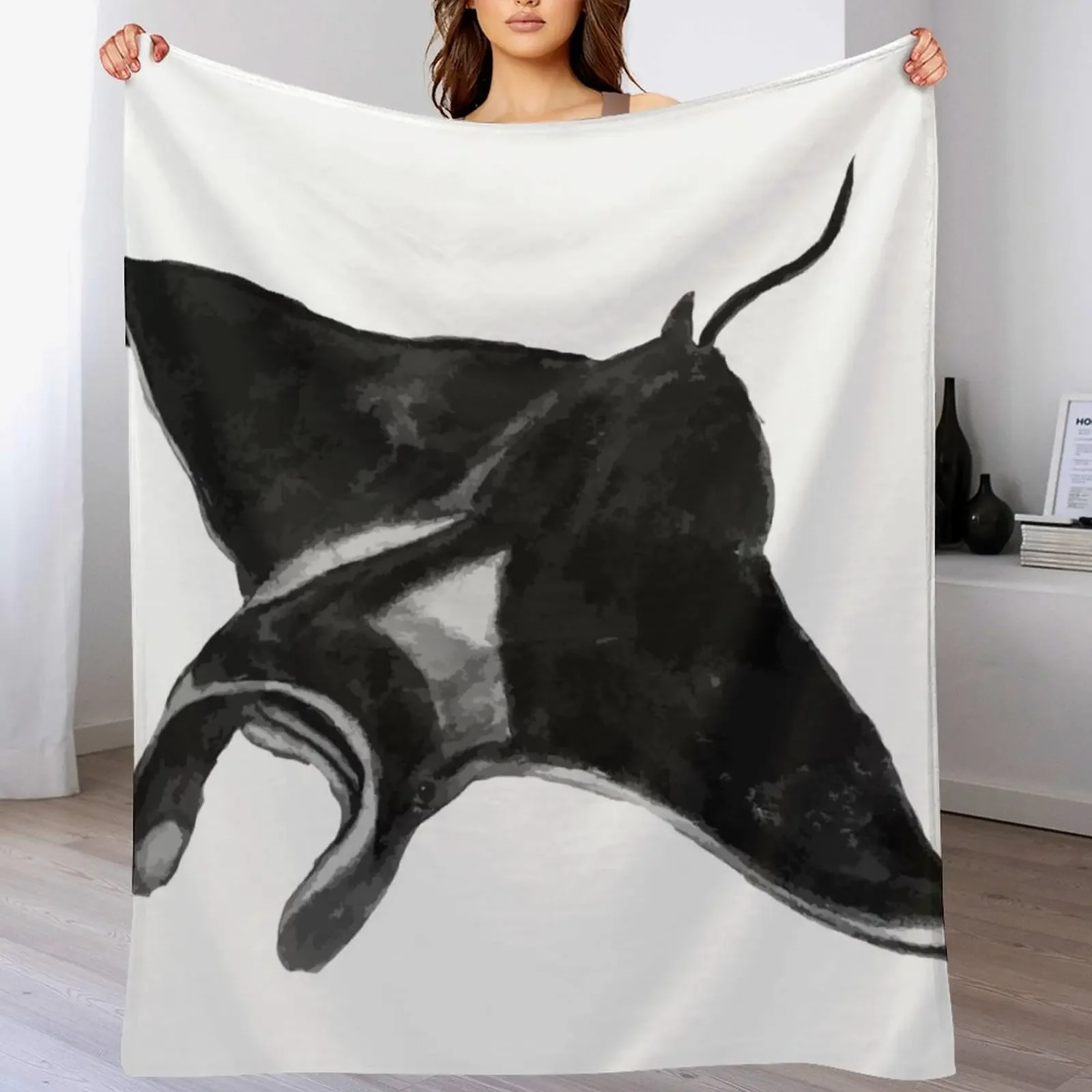 

Manta Ray Drawing Throw Blanket Soft Home Decor Blanket for Couch Bedroom