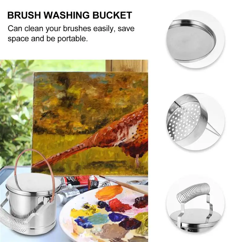 Brush Washing Bucket Watercolor Pencil Painting Washer Stainless Steel Cleaner Portable Brushes