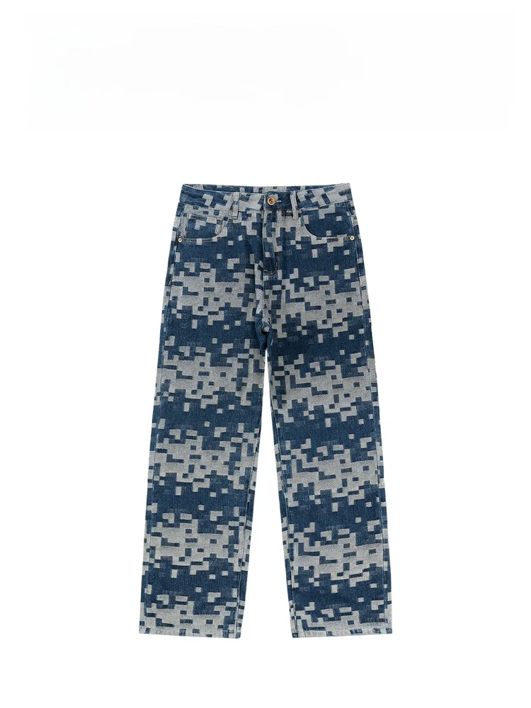 

Джинсы BAIRBAOLIY с мозаичным узором и текстурой под шерпу, высококачественные, повседневные, свободного кроя, модные, легкие, люксовые, прямые, свободного силуэта