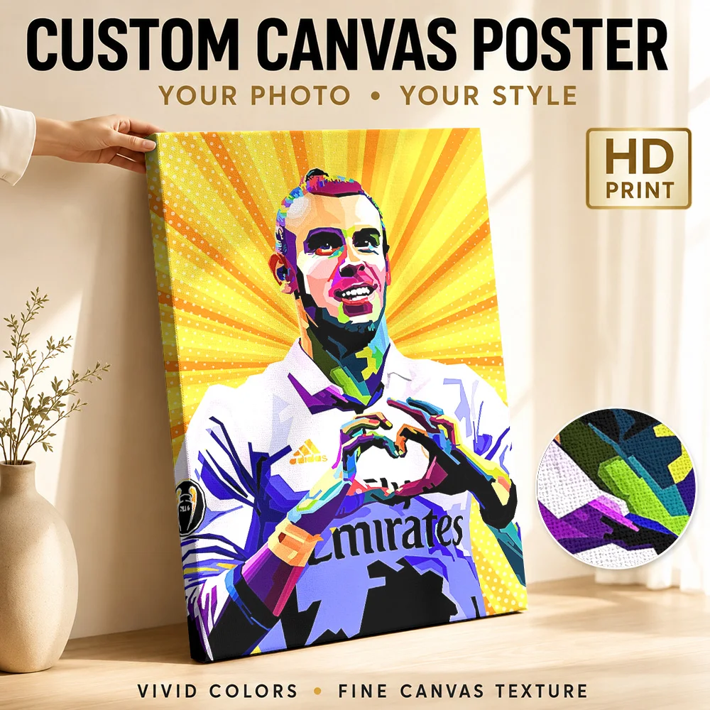 Gareth Bale Portrait Canvas Poster Customized Photo Geometric Color Blocking Wall Art For Clubhouse, Football Supporter Gift