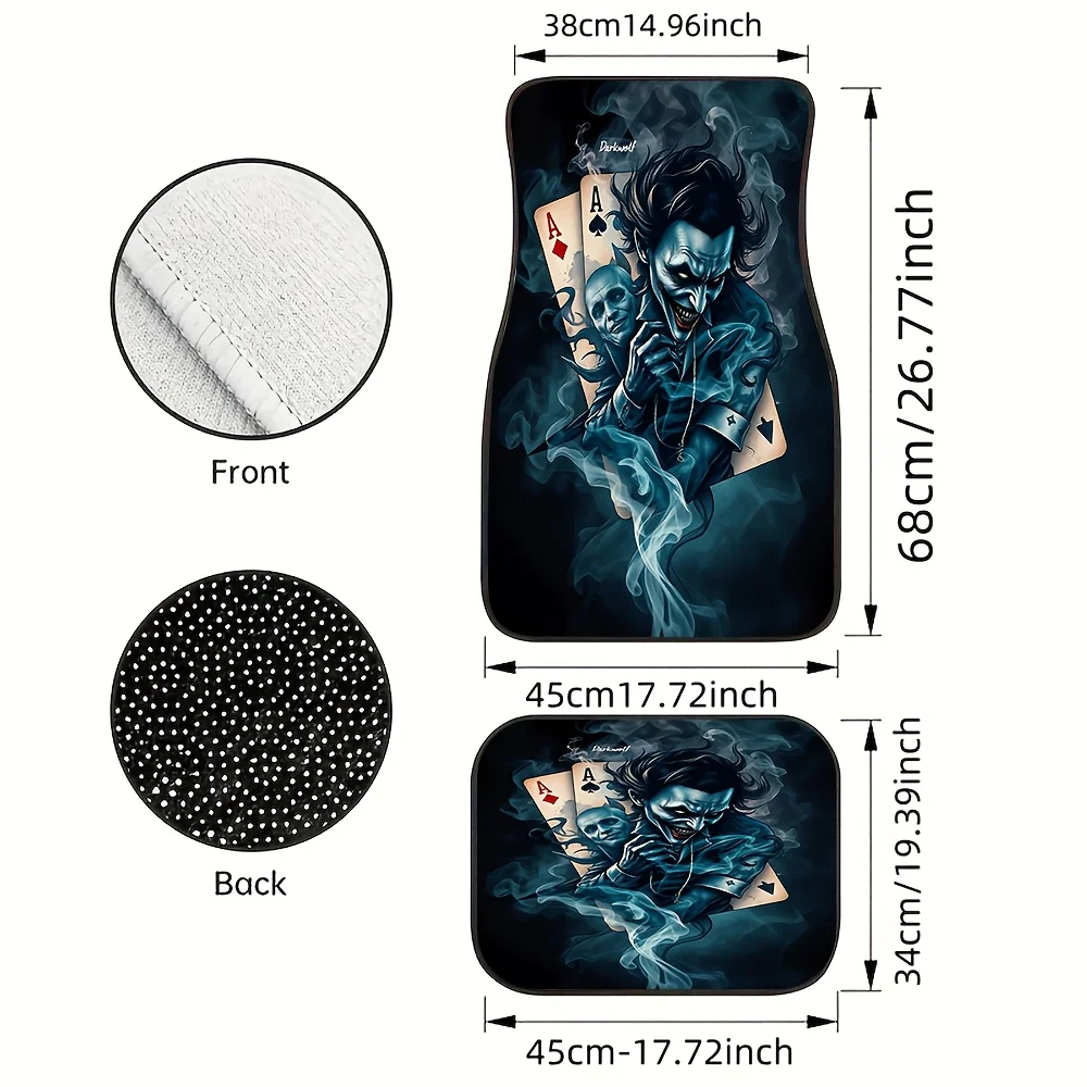 4pcs Joker Playing Cards And Phantom Pattern Car Footrest Four-Piece Set, Universal Non-Slip Protection And Dustproof Front And