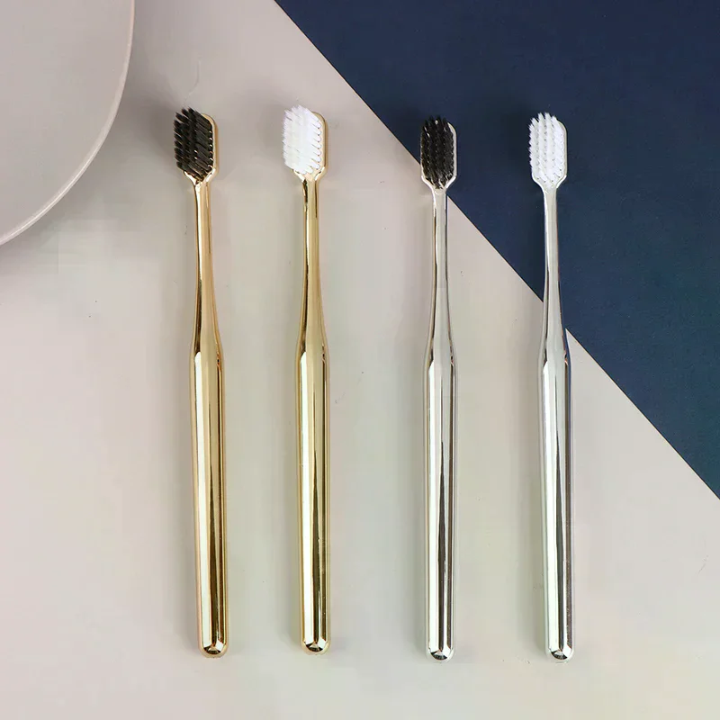 1Pc Luxury Soft Toothbrush Men Women Adult Tooth Brush Electroplate Gold Silver Color Dental Brushes Toothbrushes