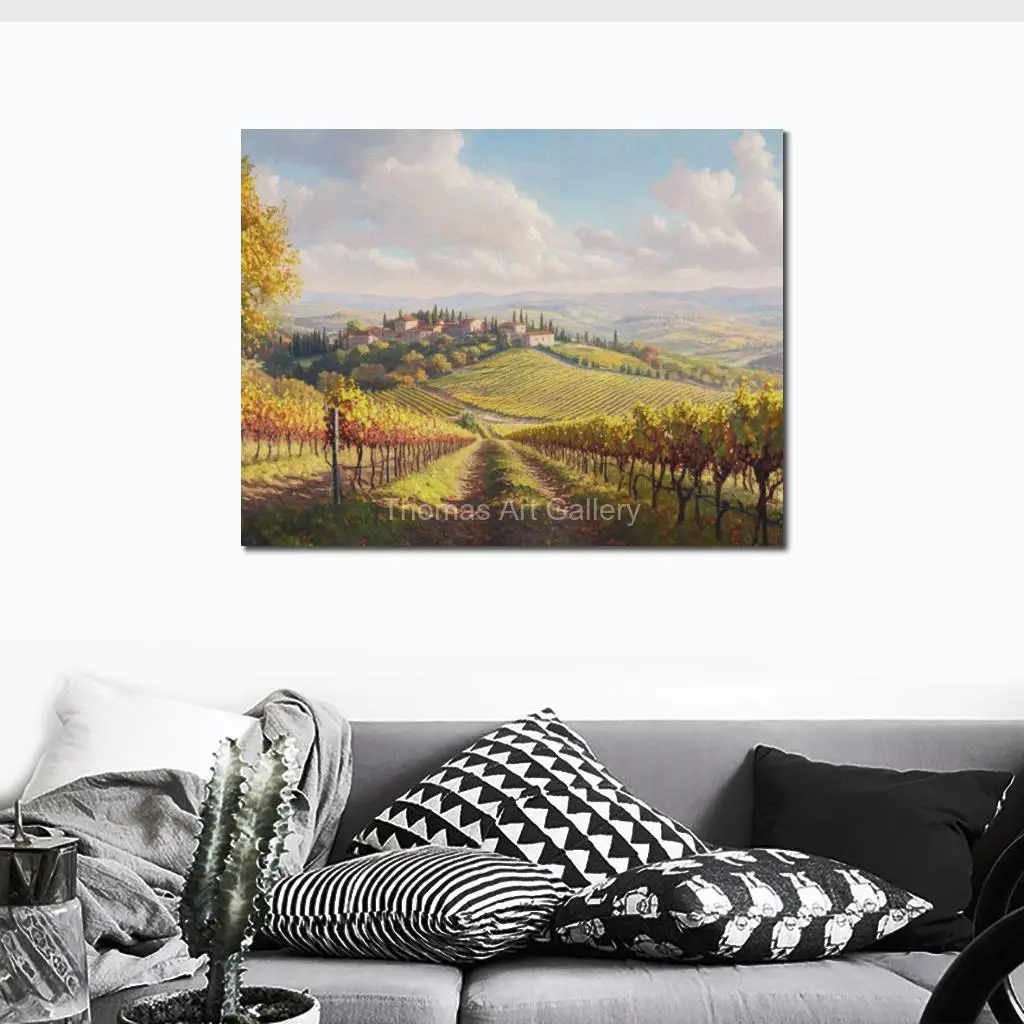 Tuscan Vineyard Wall Art HD Print Italian Village Landscape Canvas Printed Poster Large Dining Room Restaurant Modern Decor