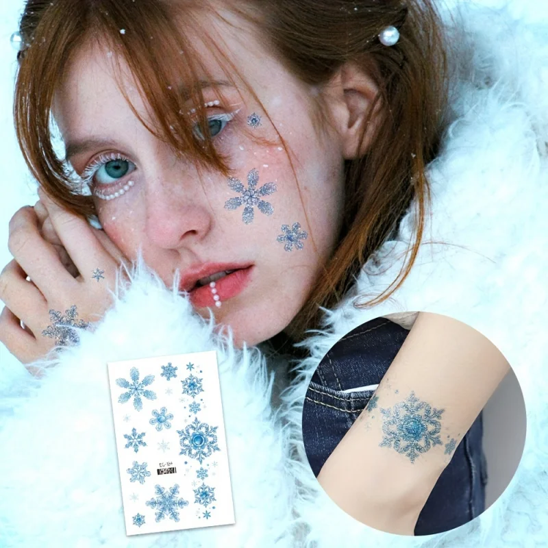 8 tatuajes temporales brillantes de copos de nieve-8 hojas, diseños brillantes de hielo y nieve para maquillaje de fiesta de Navidad, bolsas de regalos