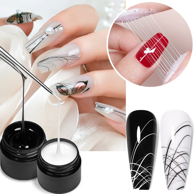 PUENTE 3pcs/set Black White Color Drawing Pull Wire Gel Polish With Dotting Pen Soak Off UV/LED Nail Spider Gel For Manicure