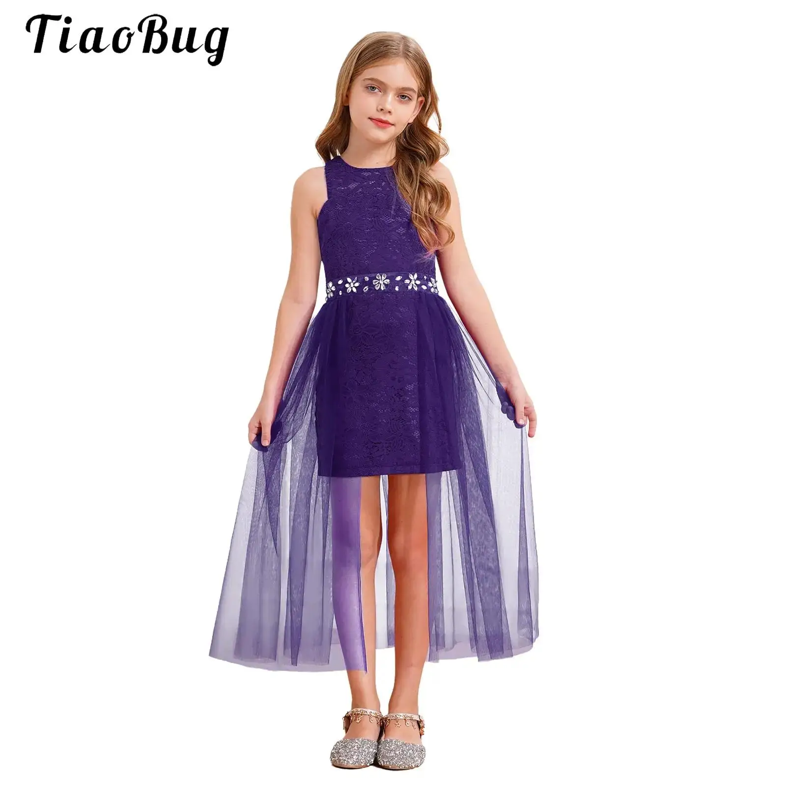 

Teen Girls Christmas Birthday Party Dress Sleeveless Tulle Lace Wedding Party Bridesmaid Flower Girl Dress Pageant Prom Gown