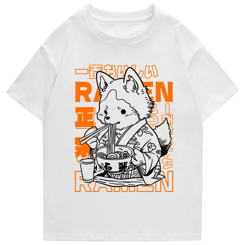 Camiseta con estampado de gato de dibujos animados para hombre, ropa de calle japonesa, Unisex, informal, blanca, de algodón, Y2K, 2024