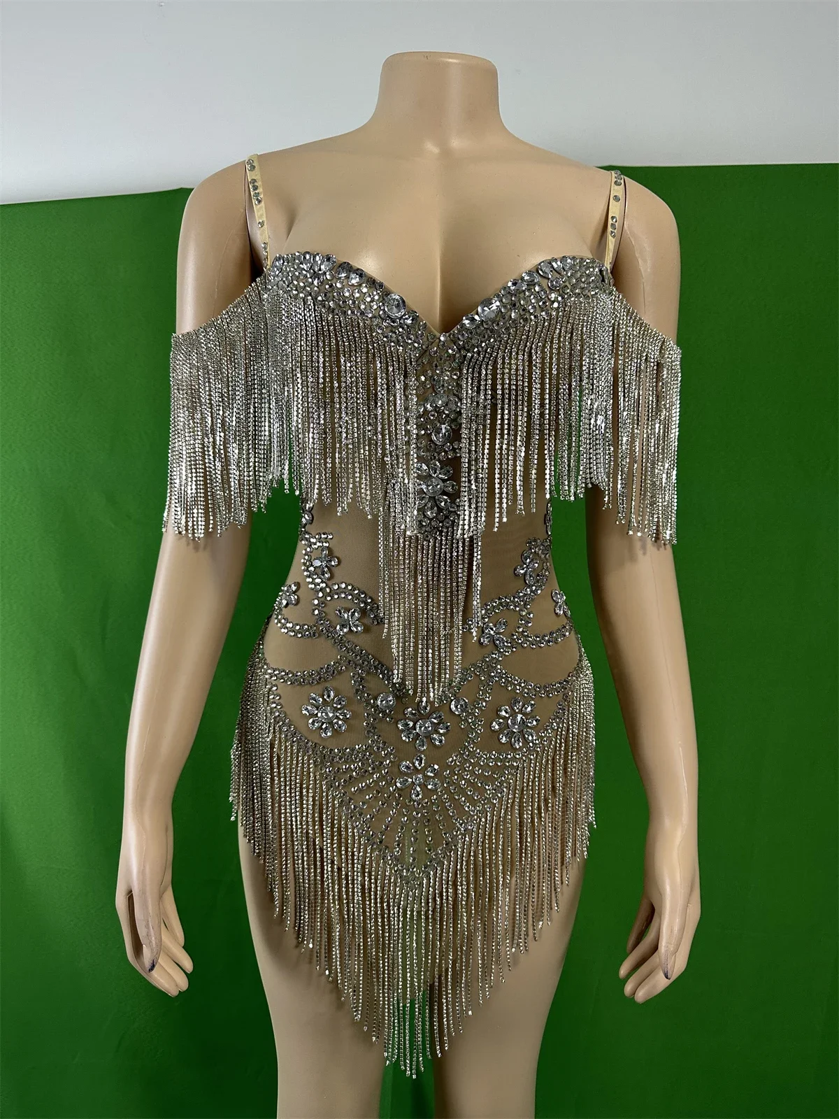 

Women Glitter Sexy Fringe Rhinestone Queen Bodysuits 2025 New Night Clubwear Bling Photography Mardi Gras Backless