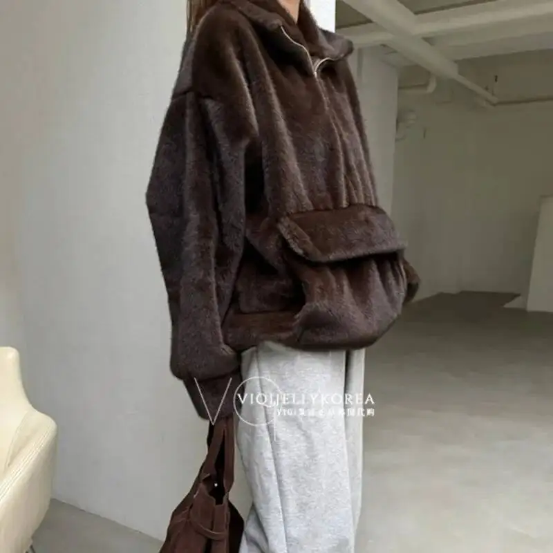 TOKO 2025 Atasan Wanita Terlaris Berkualitas Tinggi Model Baru Setengah Resleting Oversize Longgar - Mantel Berkerudung Kasual, Hangat, dan Modis