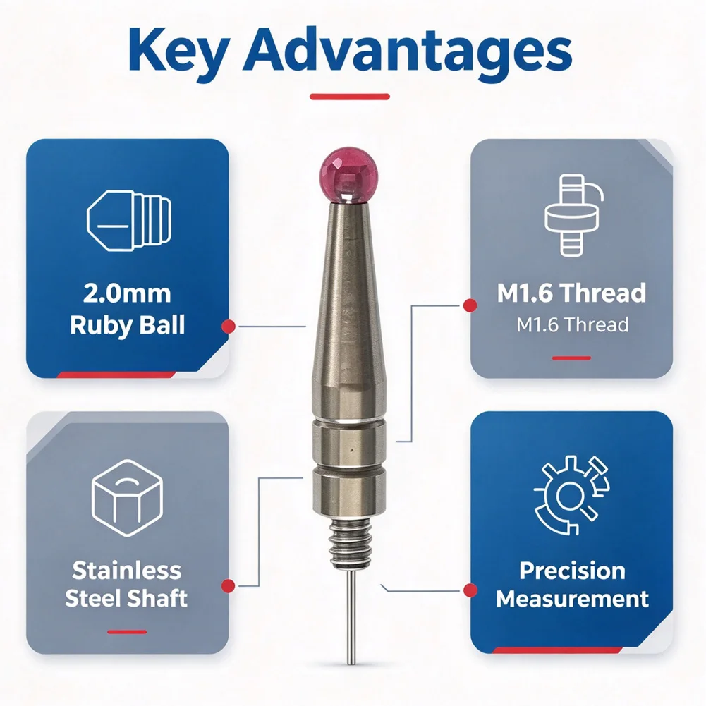 M1.6 Thread Test Indicator Probe 2mm Diameter Red Tip For Dial Gauge Lever Measurement Tool Accessories