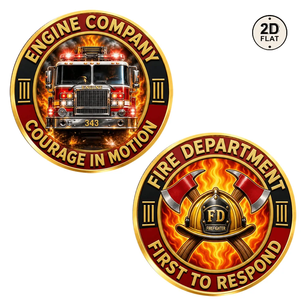 1pc Firefighter Challenge Coin Engine Company 343 Fire Truck 2D Print Commemorative Coin Fire Department Collectible Gifts