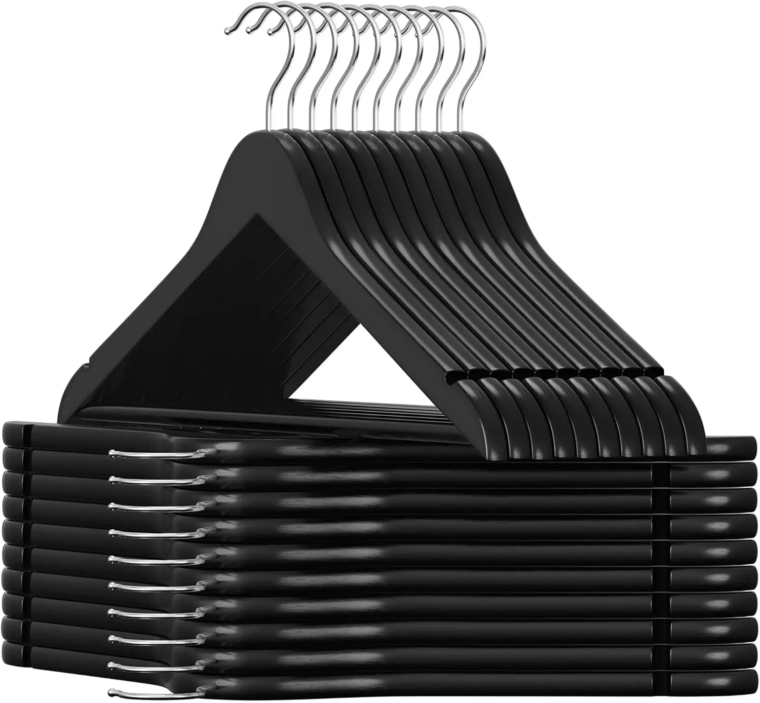 

Набор из 20 деревянных вешалок с поворотным крючком, нескользящие, для курток, рубашек, костюмов, черные и серебристые