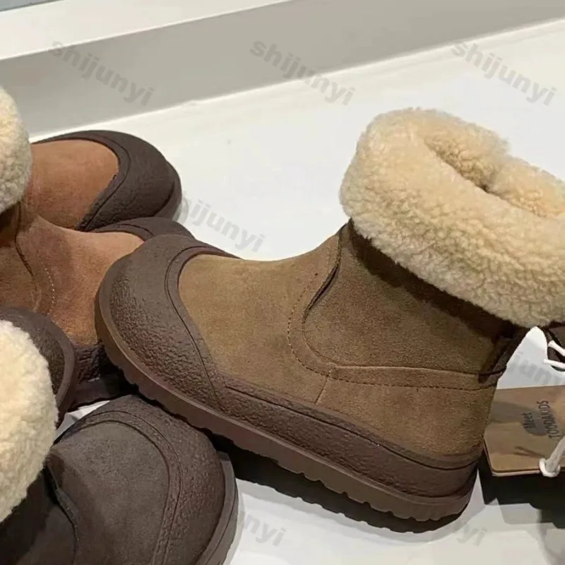 

Children Snow Boots 2025 Winter Warm Plush Comfortable Anti Slip Casual Cotton Shoes Retro Zipper Cold-proof Baby Short Boots