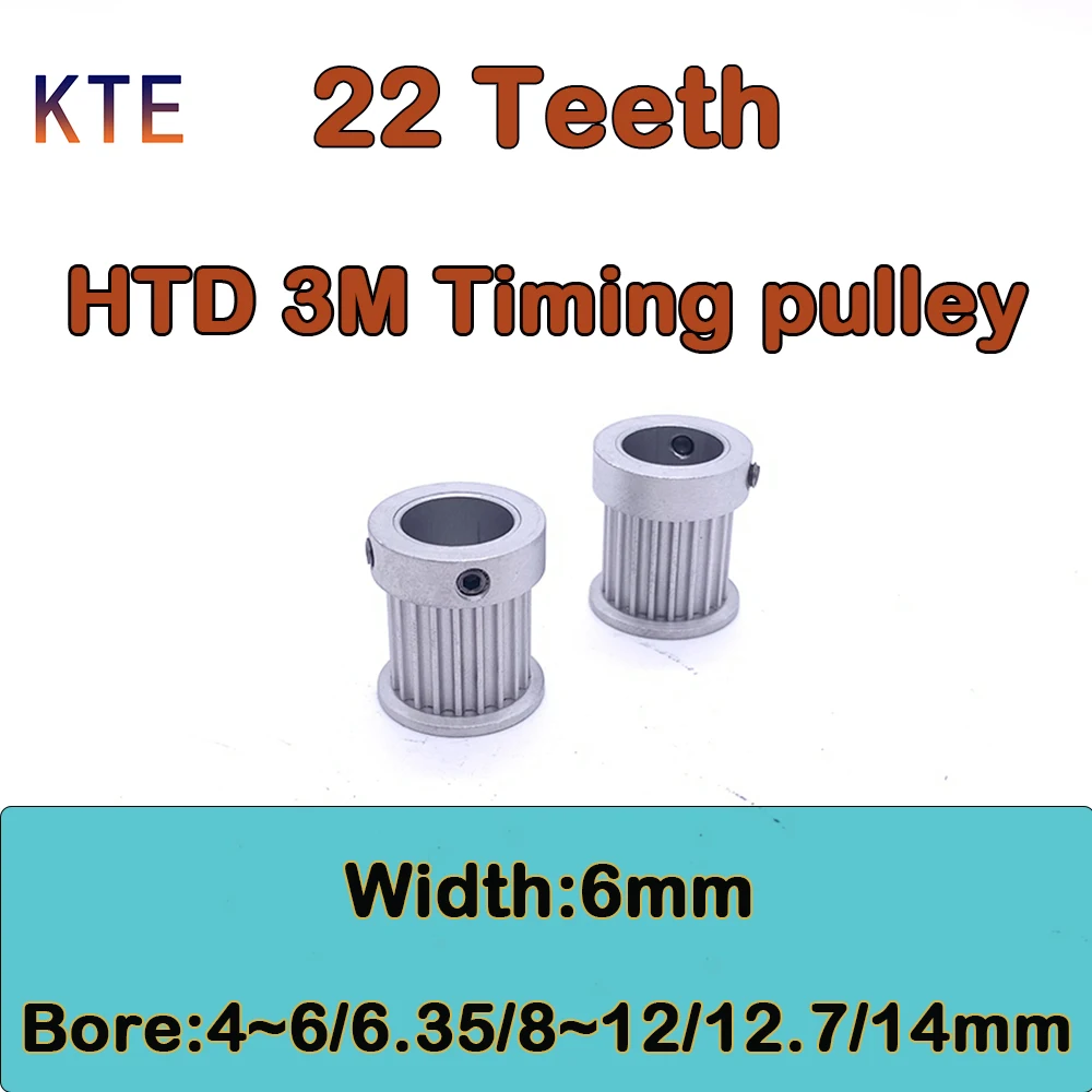 22 Teeth HTD 3M Timing Pulley Bore 4 5 6 6.35 8 10 12 12.7 14mm HTD 3M Synchronous Wheel Belt Width 6mm 22T HTD 3M Timing Pulley