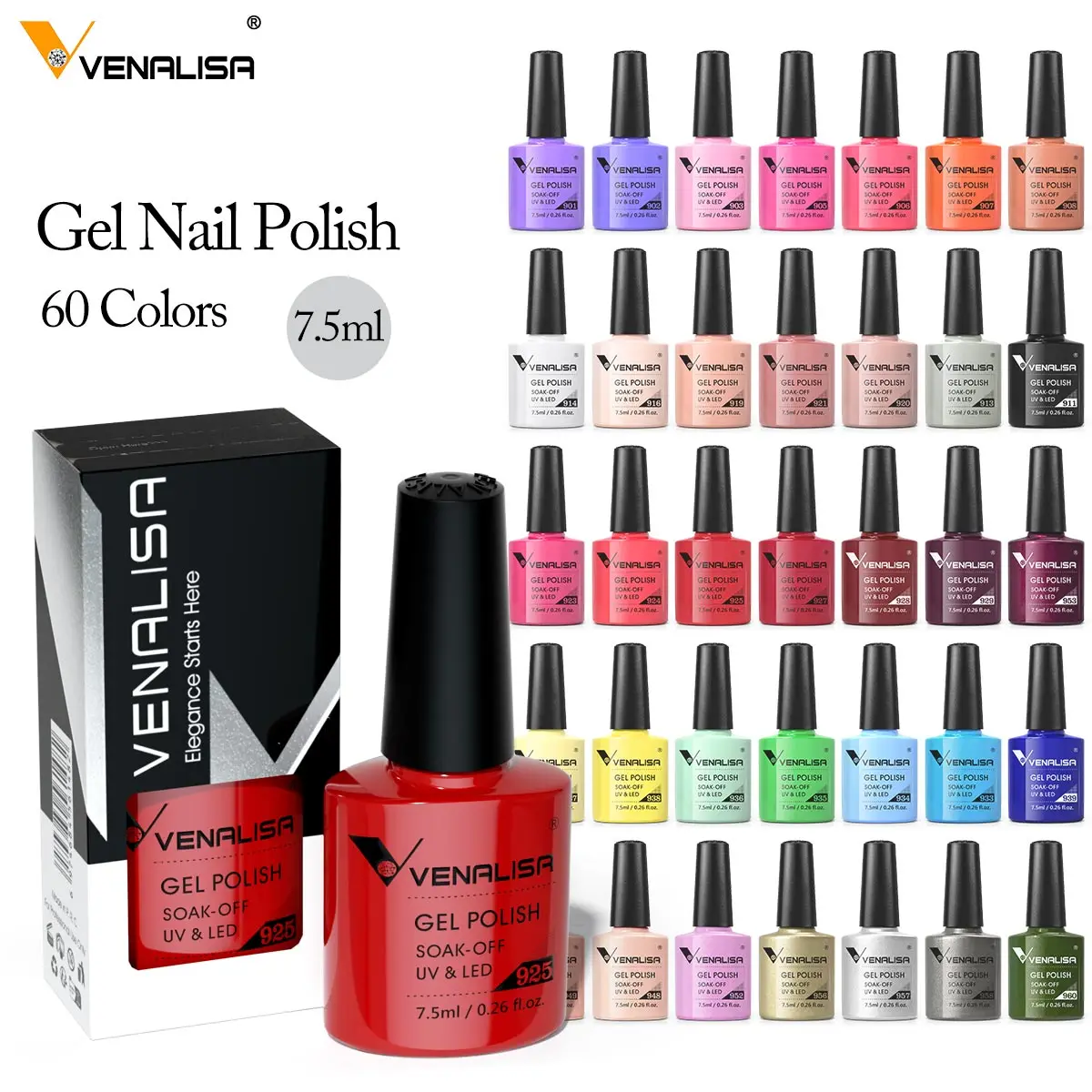 Venalisa Nail Gel Polish 7.5ml Red Color Collection Full Coverage Long Wear Diamond Tempered Top Coat Soak Off UV LED Gel Nail