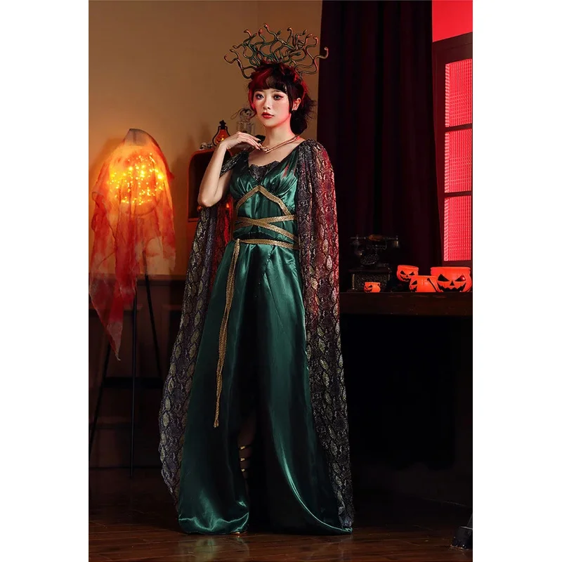 Halloween antiguo mito griego Medusa serpiente Cosplay disfraz de Anime para mujeres adulto vestido Sexy traje serpiente sirena bruja disfraz vestido