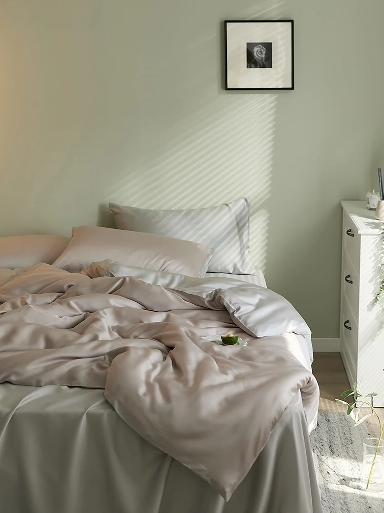 

Комплект постельного белья из лиоцелла с шелковистой гладкостью и охлаждающим эффектом, однотонный, 60 нитей, четыре предмета, пододеяльник, летнее постельное белье