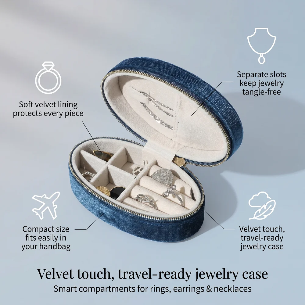 2026 Travel Jewelry Organizer Soft Plush Velvet Jewelry Box with Zipper for Women Small Portable Storage Case for Rings Earrings
