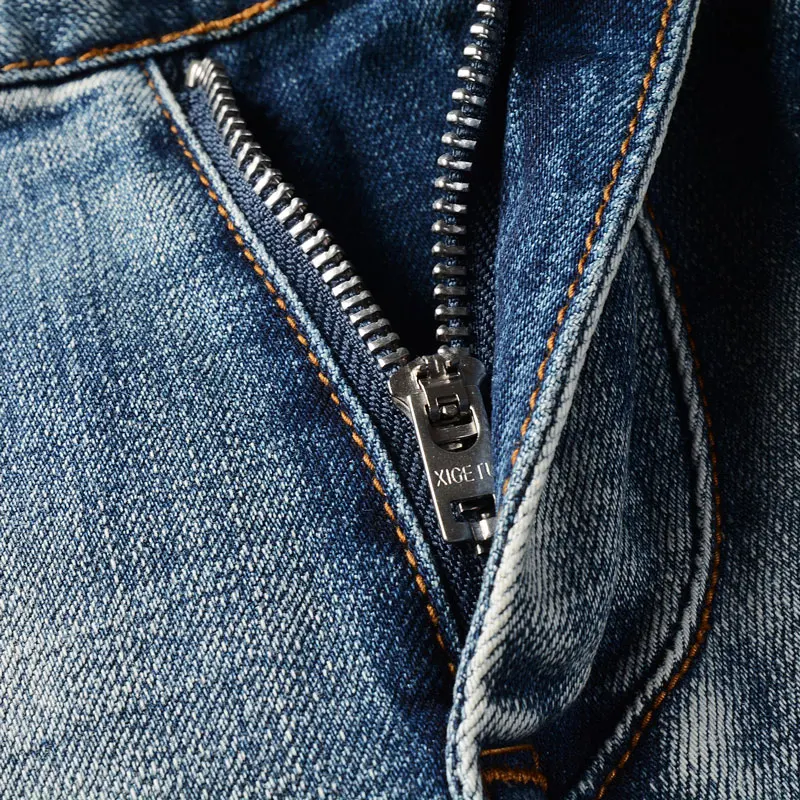 Italian Style Fashion Men Jeans High Quality Retro Washed Blue Elastic Stretch Slim Ripped Jeans Vintage Designer Denim Pants