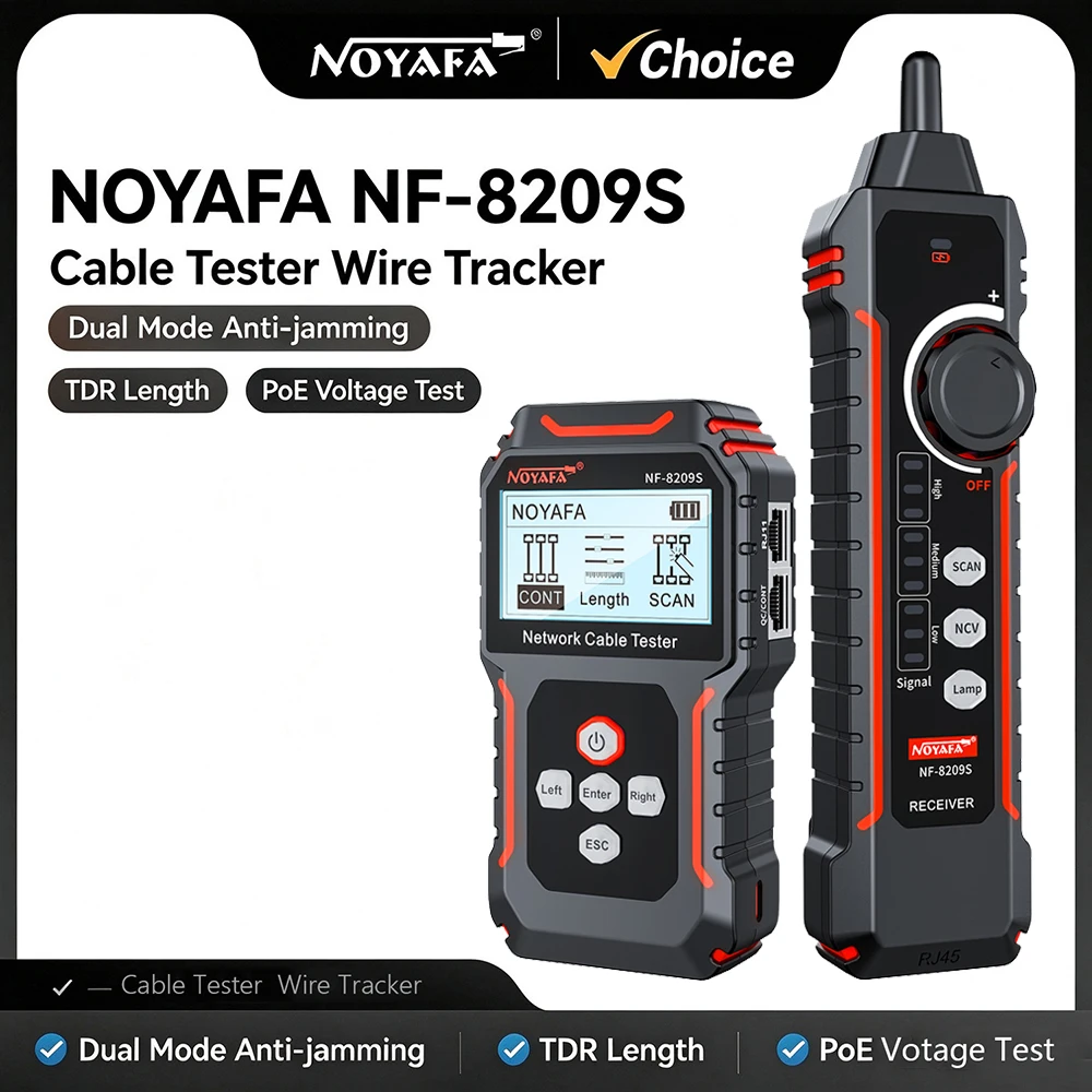 NOYAFA NF-8209S Network Cable Tester Tracker Cat5e Cat6 Cat6a Cat7 Cat8 PoE TDR Length Continuity Wiremap NCV Lamp RJ45 LAN