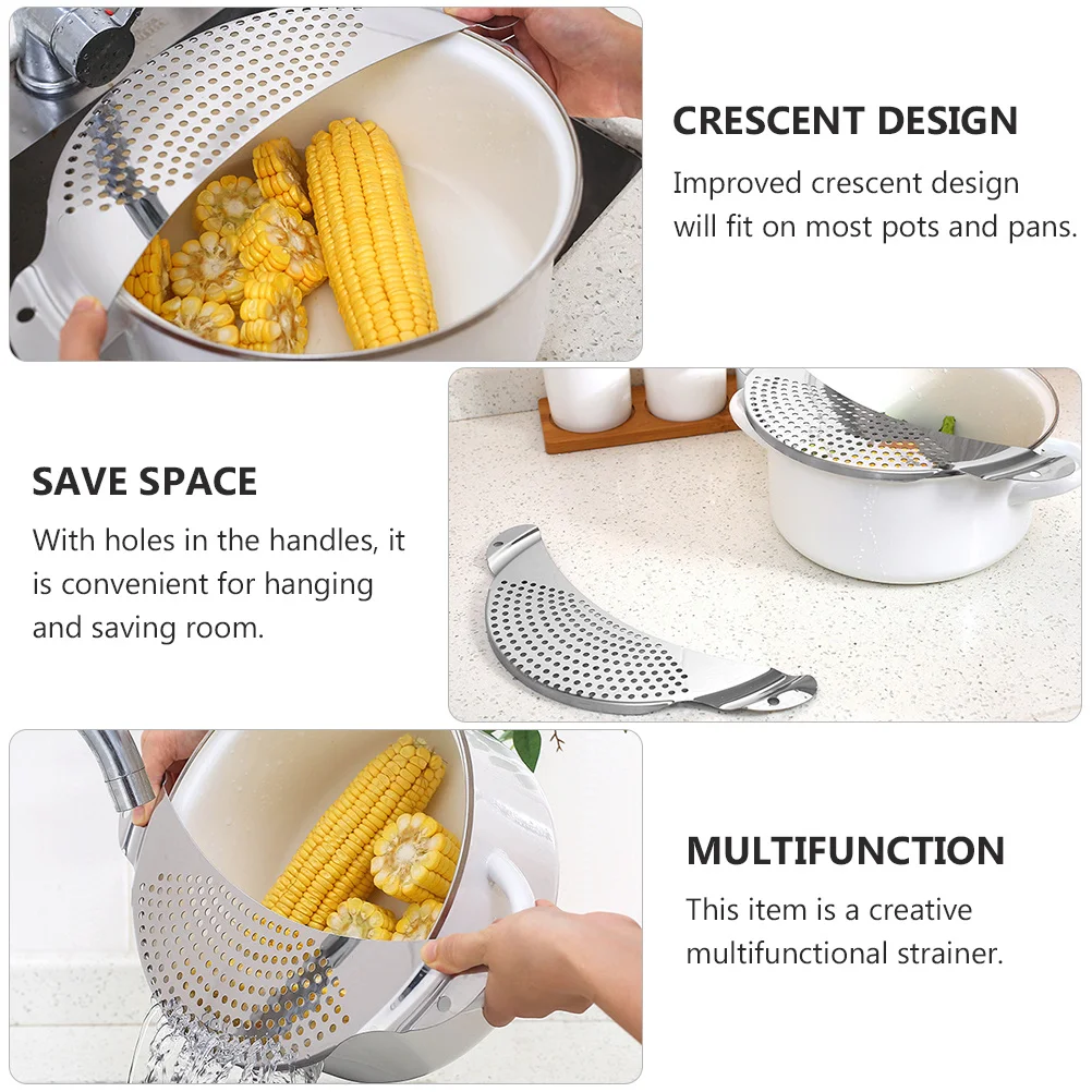 

1Set Stainless Steel Pot Filter Crescent Design Pan Strainer Easy Draining Tool for Pasta Rice