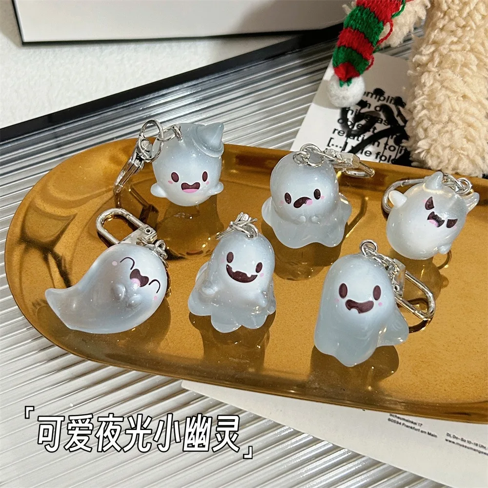 Cute luminous ghost keychain funny three-dimensional Halloween doll book bag pendant accessories