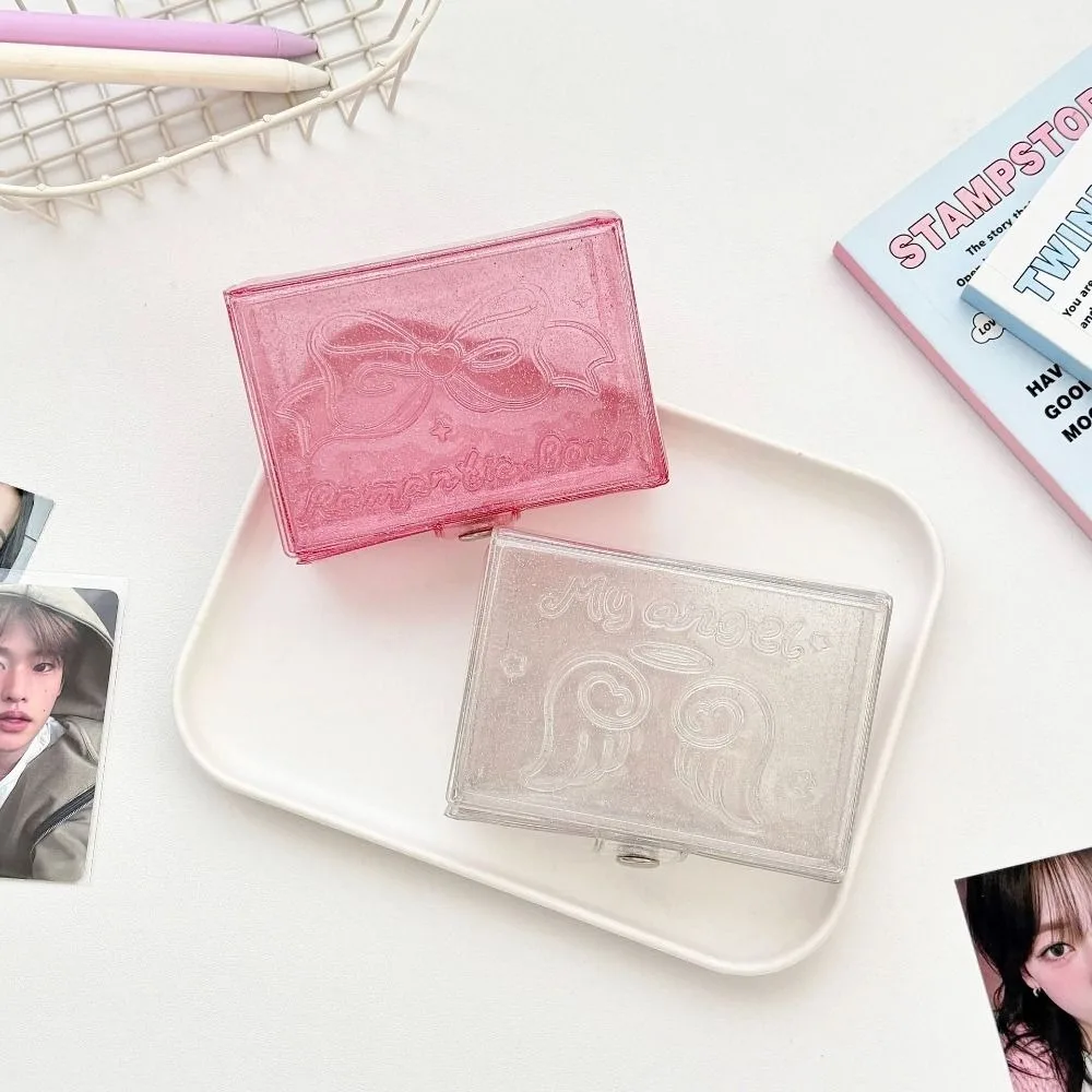 Korean Style 3 Inch Photocard Storage Box PVC Snap Button Kpop Photocard Case Dustproof Glitter Card Holder