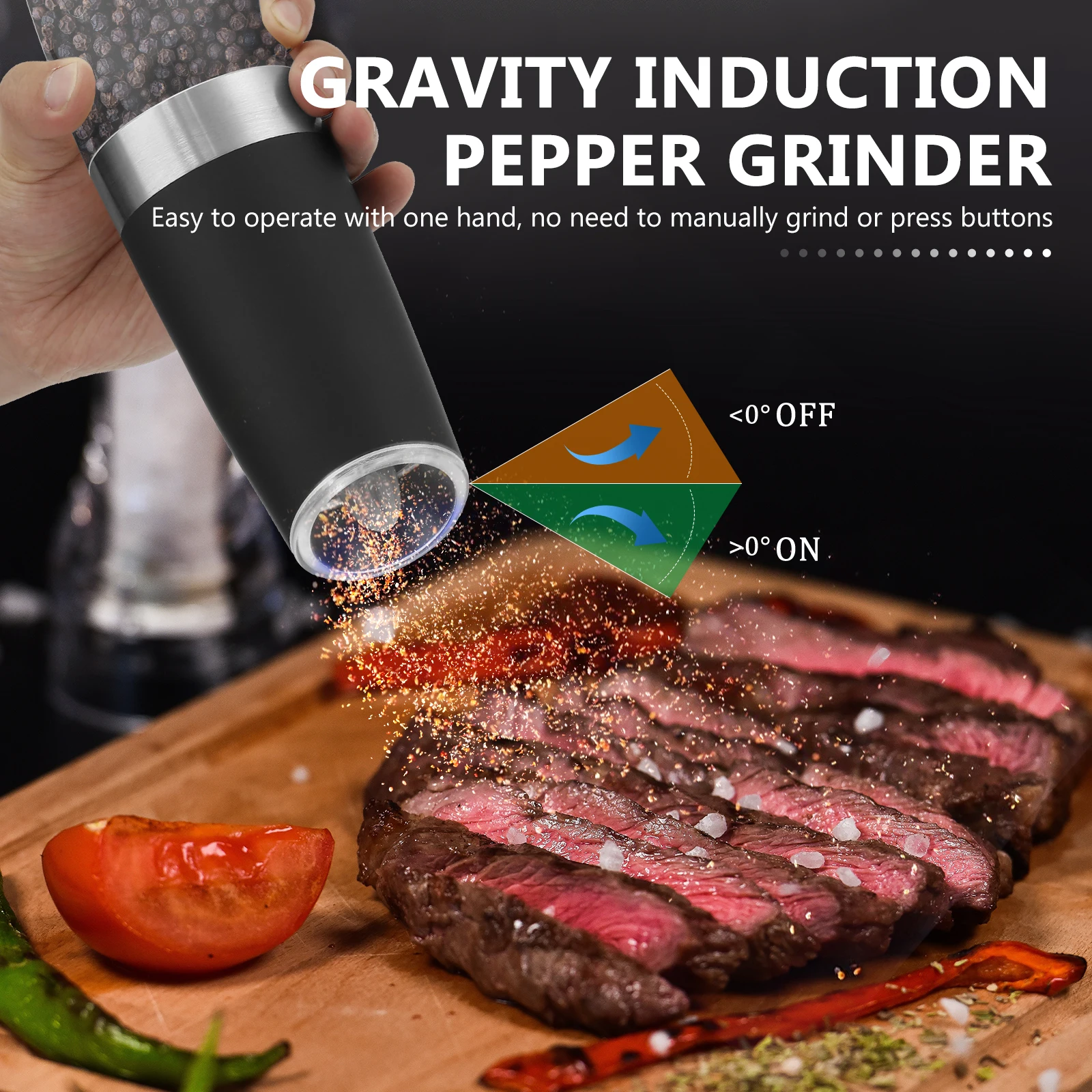Sea Salt and Pepper Grinder Glass Salt and Pepper Shakers Stainless Steel Kitchen Electric Automatic Pepper Mill Salt Grinder