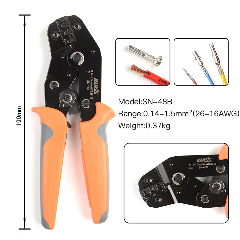 

IWISS SN-48B Ratchet Crimping Tools Crimp 26-16AWG 0.14-1.5mm2 Terminals hand crimper For Non-Insulated tabs and receptacles