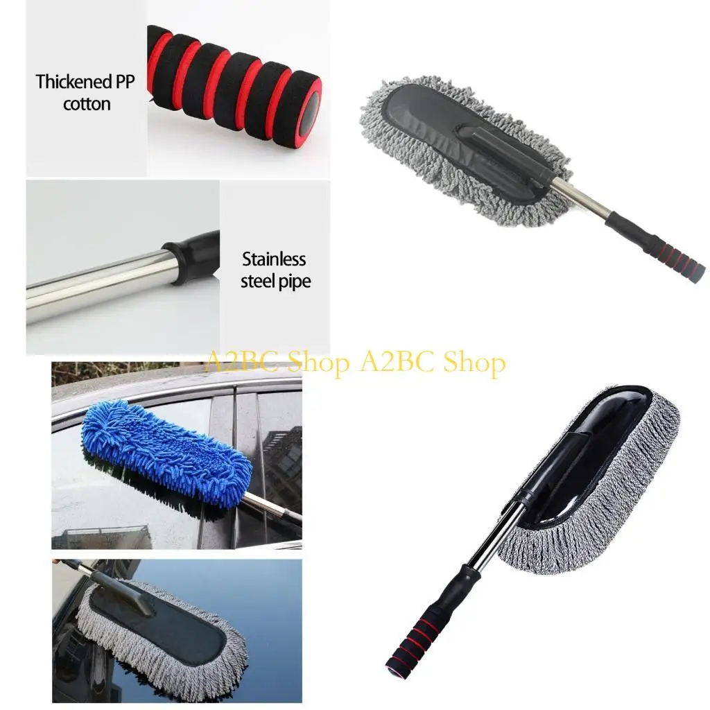 A2BC Adjustable Handle Length Car Wash Brush Microfiber Duster Mop for Quick Wash