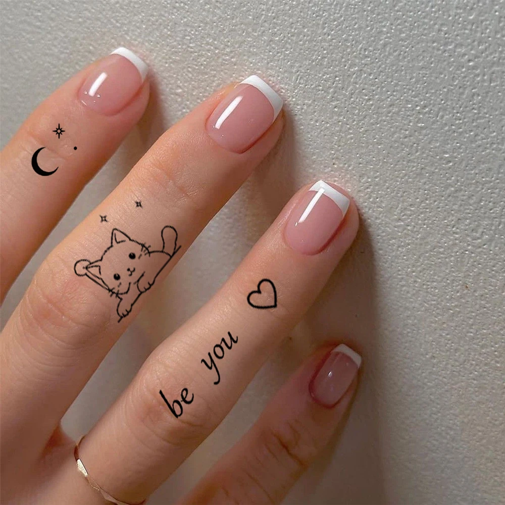 30pcs Black Fingertip Small Tattoo Stickers Flower Butterfly Heart Moon Letter Pattern Temporary Tattoos Fake Tattoo for Women