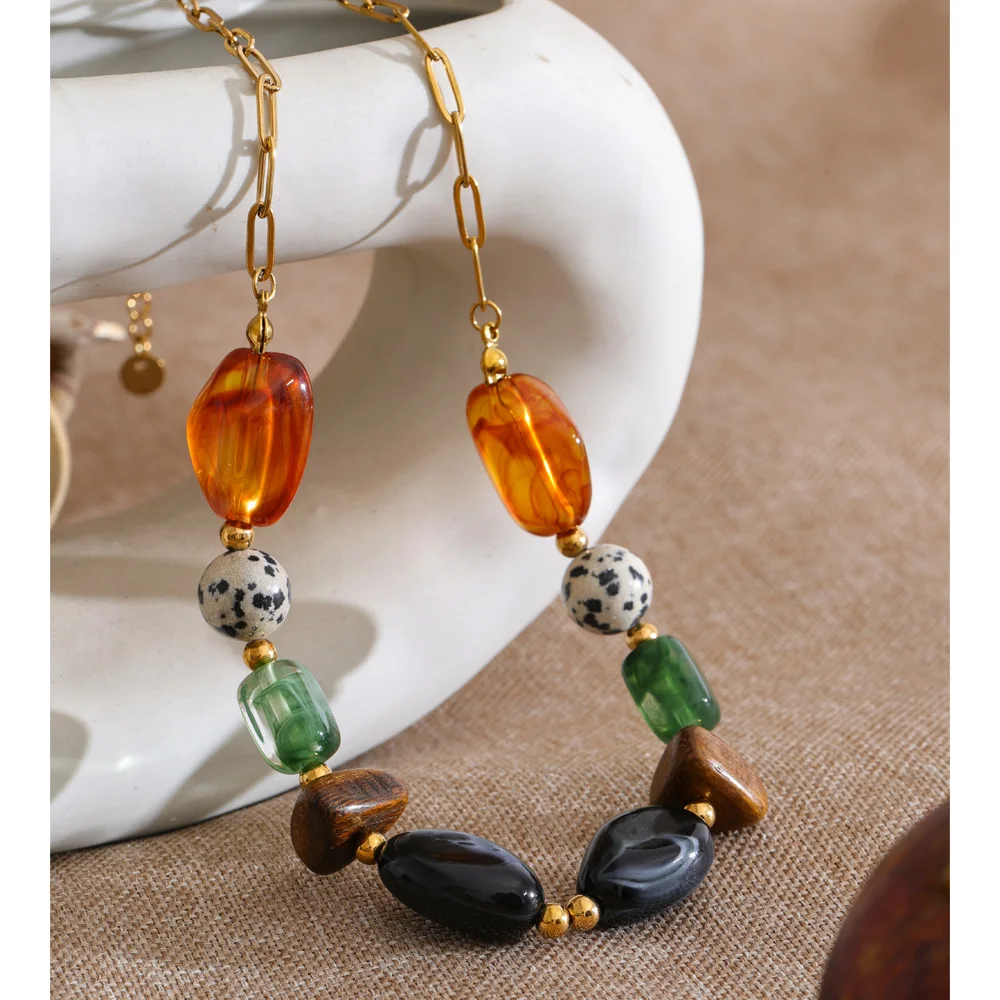 Yhpup Support DIY Pendant Stainless Steel Natural Stone Resin Beads Handmade Necklace 2026 Waterproof Statement Fashion Jewelry