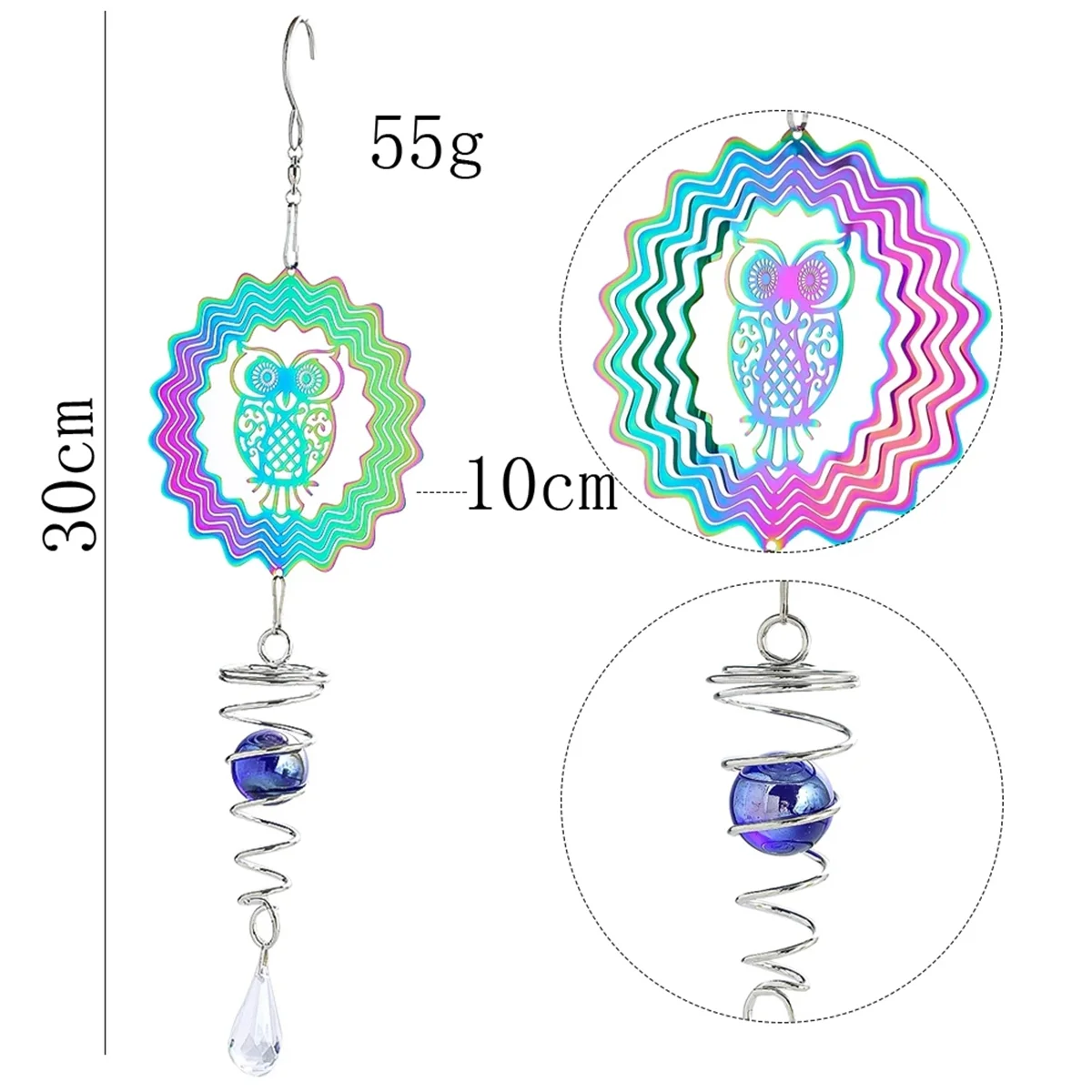 A71P Fee Farbverlauf Wind Spinner Skulptur 3D Windspiele Sun Catcher Staren Ball Spirale Schwanz Stabilisator