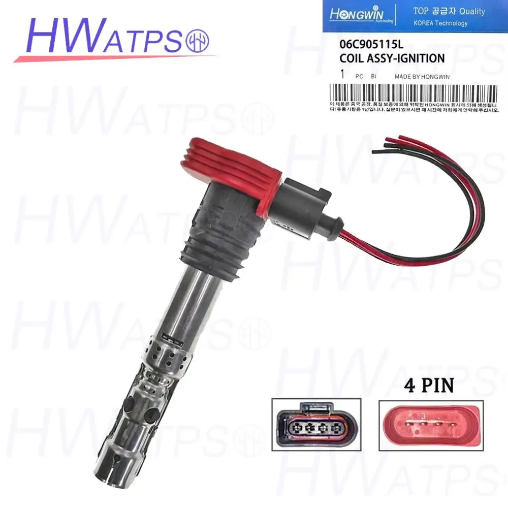 06C905115L Ignition Coil & Connector Plug Wire 06A905115D For VW Volkswagen Jetta Passat Golf Beetle  Audi A4 B5 1.8T