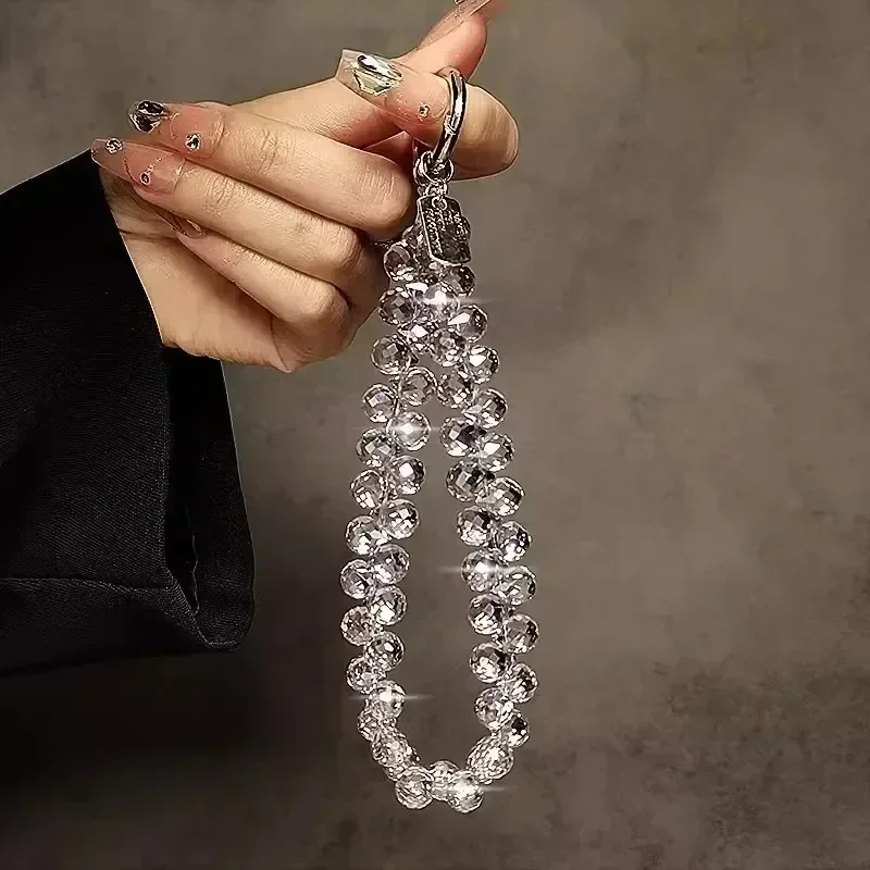 Cordão de cristal gota de água, cordão de telefone móvel de luxo de alta qualidade, corrente de pulso curta com contas artesanais, pingente anti-perda portátil.