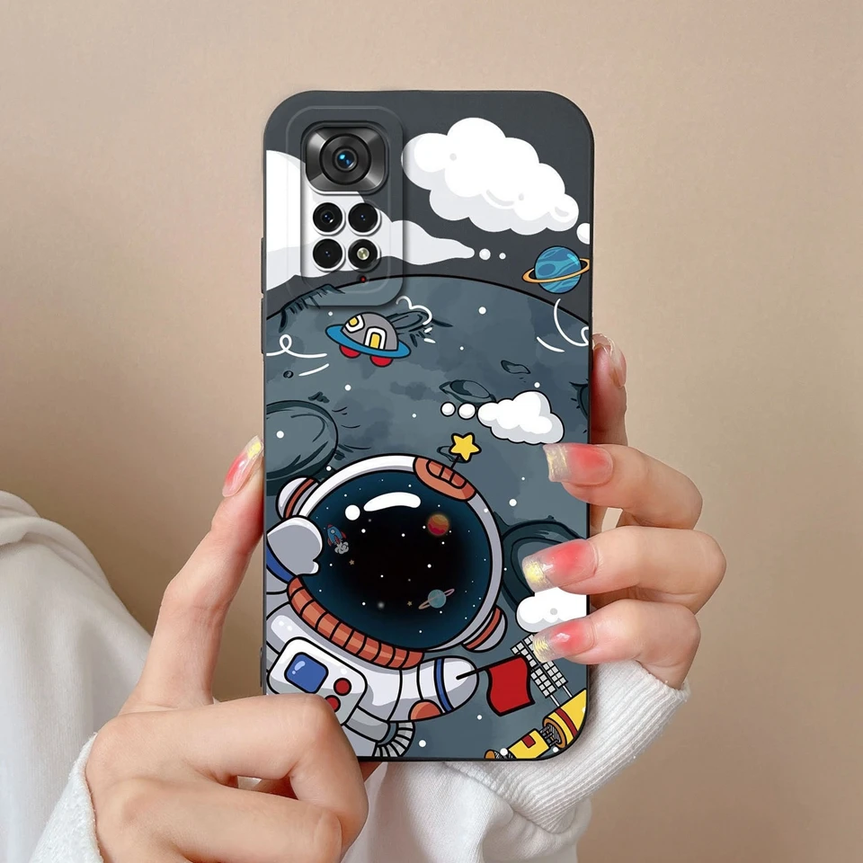 For Xiaomi Redmi Note 11 Note 11S 4G 5G Case Cute Astronaut Cat Silicone Liquid Shockproof For Redmi Note11 Note11 S Shell Coque