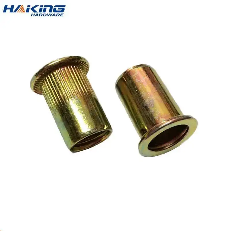 10-50X M3 M4 M5 M6 M8 M10 M12 Zinc Plated Carbon Steel Knurled Nuts Rivnut Flat Head Threaded Rivet Insert Nutsert Cap Rivet Nut