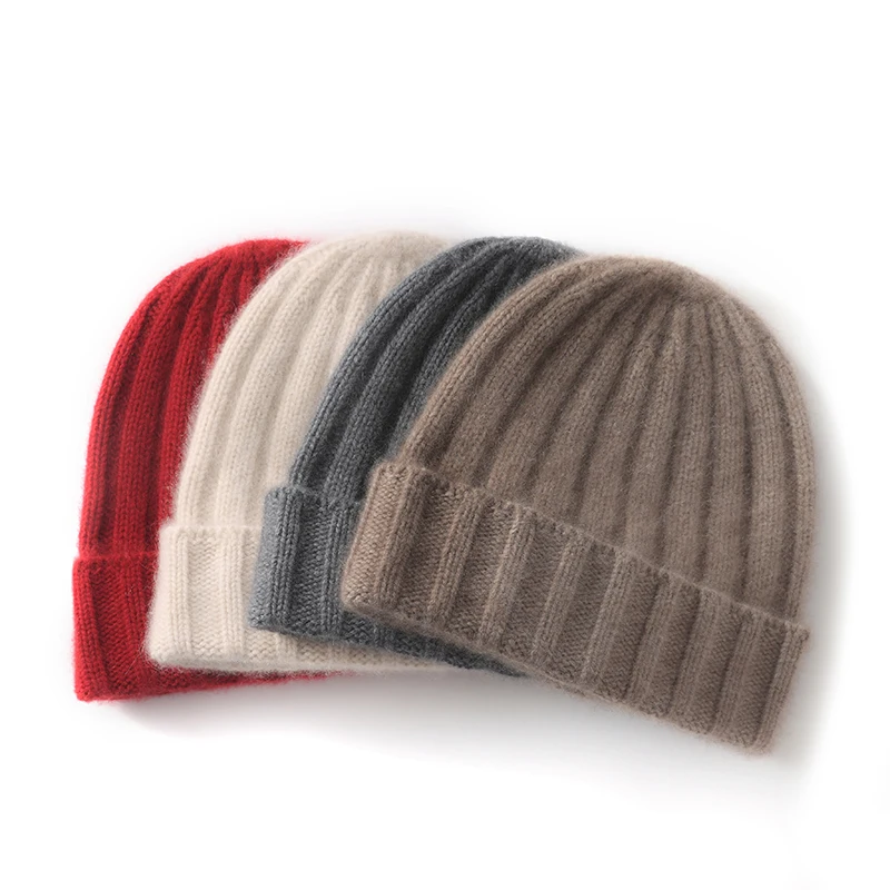 

Шапка-бини из 100% чистого кашемира, зимняя шапка унисекс, ребристые вязаные утепленные шапки для мужчин и женщин, уличная повседневная мягкая теплая шапка