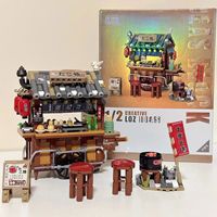 Mini Japanese Octopus Braised Food Truck Building Blocks Children's Gift Toy Hong Kong Street View Restaurant Model