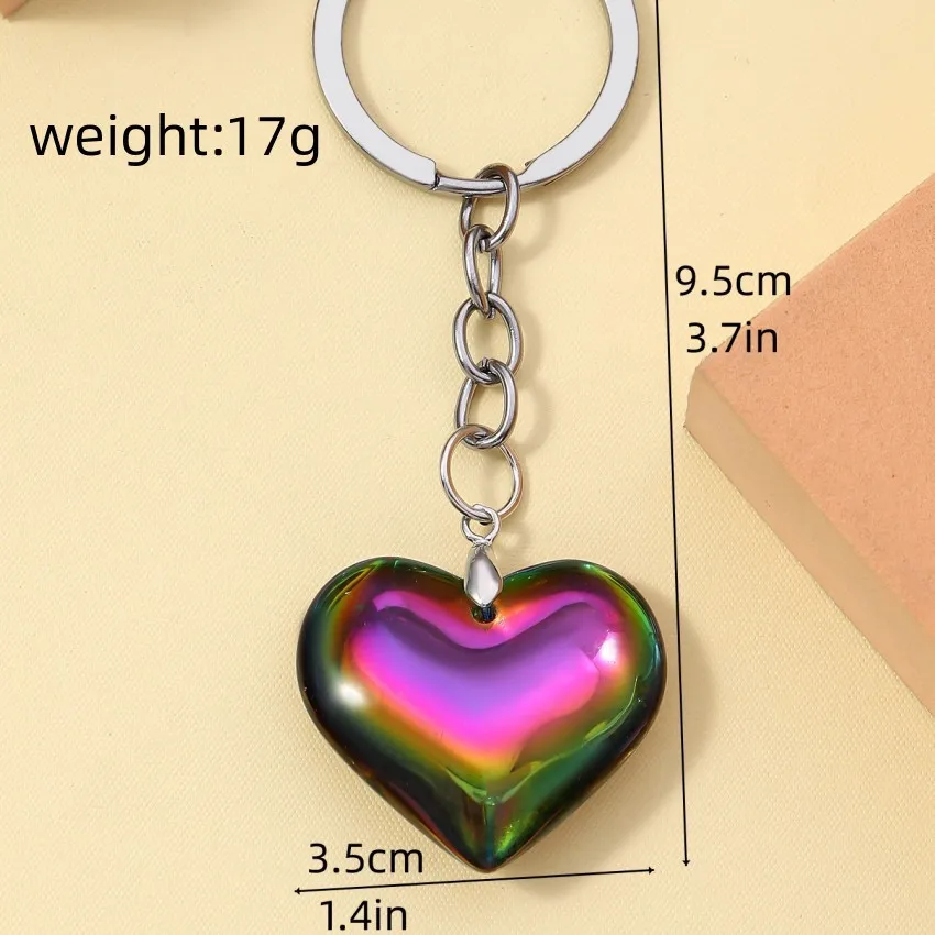 Glass Colorful Love Keychain Trendy Cute For Women Friend Gift Sweet Hearts Bag Car Keyring Crystal Decorative Accessories