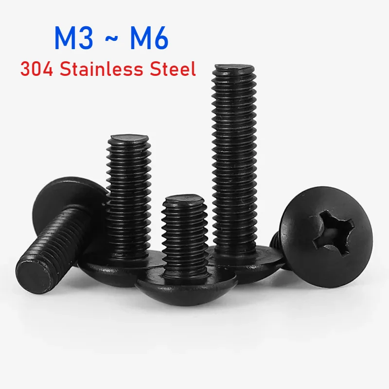 Peijian M3 M4 M5 M6 Black 304 Stianless Steel Mushroom Truss Bolts Recessed Truss Screws Bolt