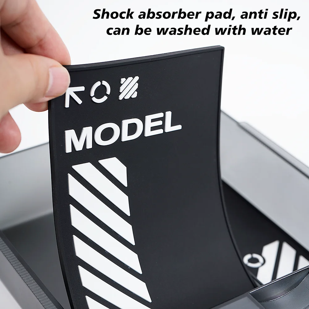 BZTG Center Console Storage Tray Fits Tesla Model YL Y Juniper 3 Highland Translucent Smoked ABS Box 2Pcs Set Silicone Anti-slip