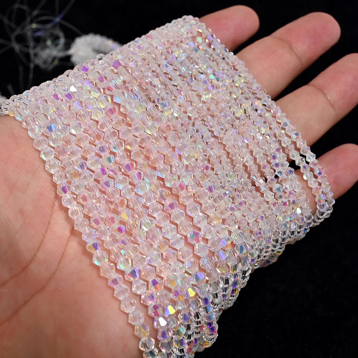 3/4 mm Doppelkegelförmige Perlen, glänzender Kristall, lose Abstandshalter, Glasperlen für Schmuckherstellung, Armband, Halskette, Ohrringe, DIY-Zubehör